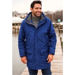 Lands' End Mens Squall Parka Waterproof Fleece Lined Polartec Jacket Blue XL